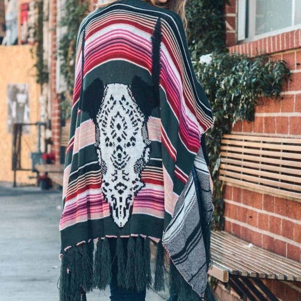 {NEW} Boho Bull Skull Striped Serape One Size